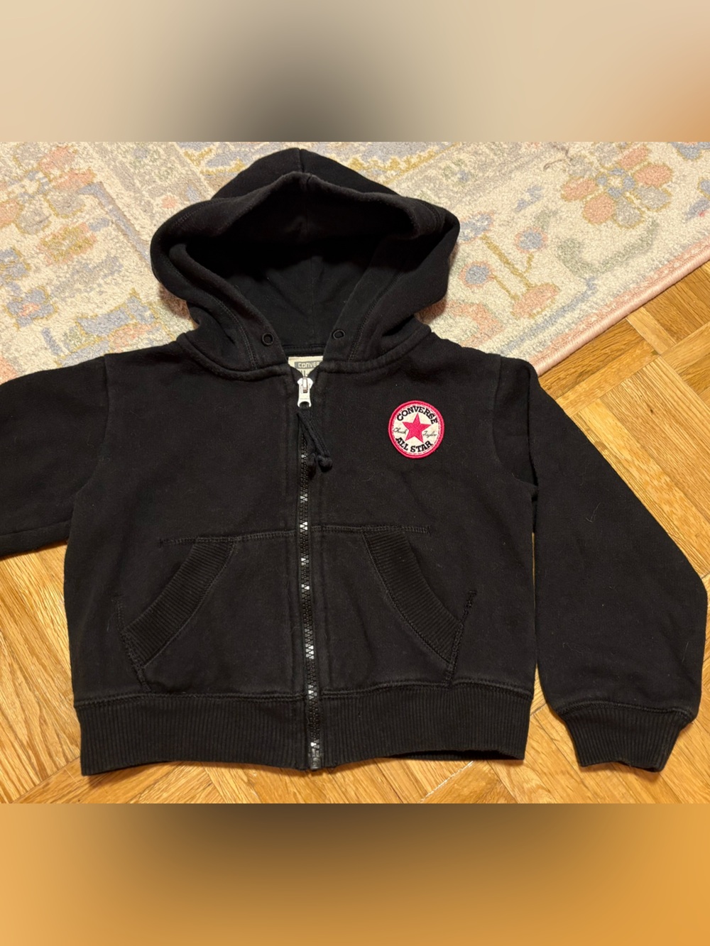 Converse Black Kids Zip Hoodie with Pink Star Patch 2-3 years
